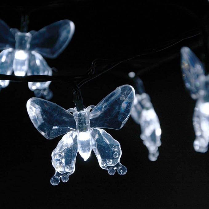Solar String Lights, Waterproof 16ft 20LED Butterfly Christmas Fairy Lights Decorative Lighting for Home Party Wedding Patio Garden Porch Balcony (White)