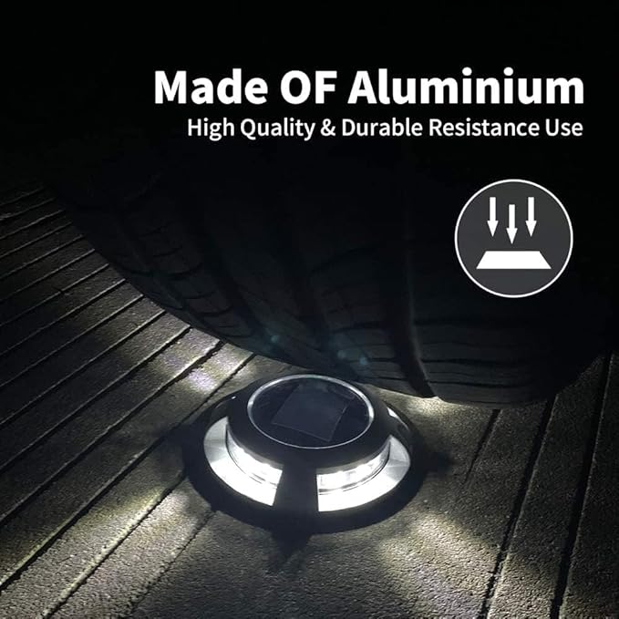 Solar Road Path Deck Dock Warning Lights with 8 Bright White LED, ON, Off, Flash and Constant On Functions - 4 Pack