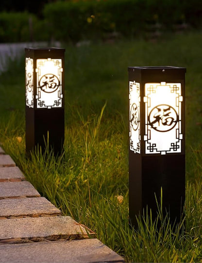 Solar Landscape Lighting Outdoor Solar Pathway Lights with IP65 Waterproof Stainless Steel Path Lamp Chinese Style Glass Solar Bollard Lantern for Courtyard Balcony Driveway Garden