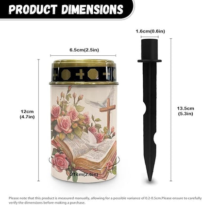 Cemetery Solar Lights for Grave Red Waterproof Outdoor Flameless Candle Solar Pathway Lights Outdoor Landscape Path Light Memorial Gift Cross Book