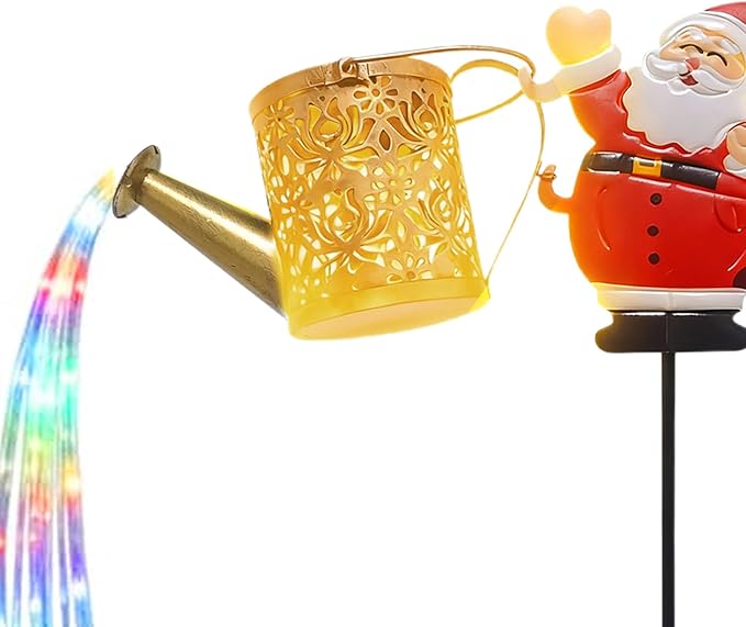 Christmas Solar Kettle Lights, Light Solar Santa Claus Watering Can LED Light, Waterproof Solar Powered Lawn Decorative Lights for Outdoor Christmas Pathway Decoration (Rainbow B, Kettle Lights)
