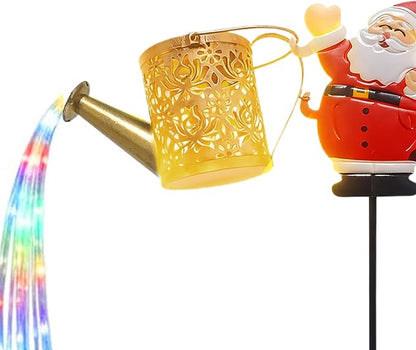 Christmas Solar Kettle Lights, Light Solar Santa Claus Watering Can LED Light, Waterproof Solar Powered Lawn Decorative Lights for Outdoor Christmas Pathway Decoration (Rainbow B, Kettle Lights)