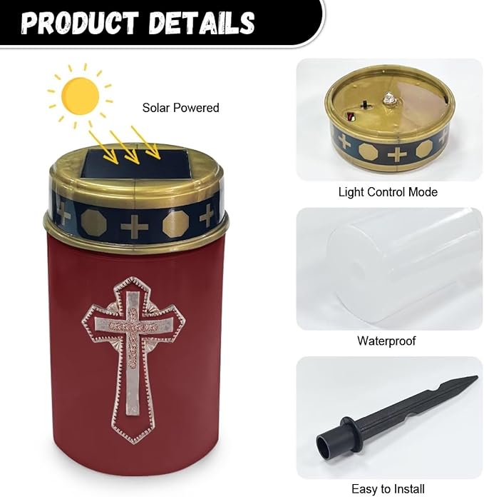 2 Piece Cross Red Solar Garden Lights Solar Lights Outdoor Garden Solar Powered Garden Lights,Christianity Garden Yard Patio Pathway Waterproof Solar Lights Outdoor