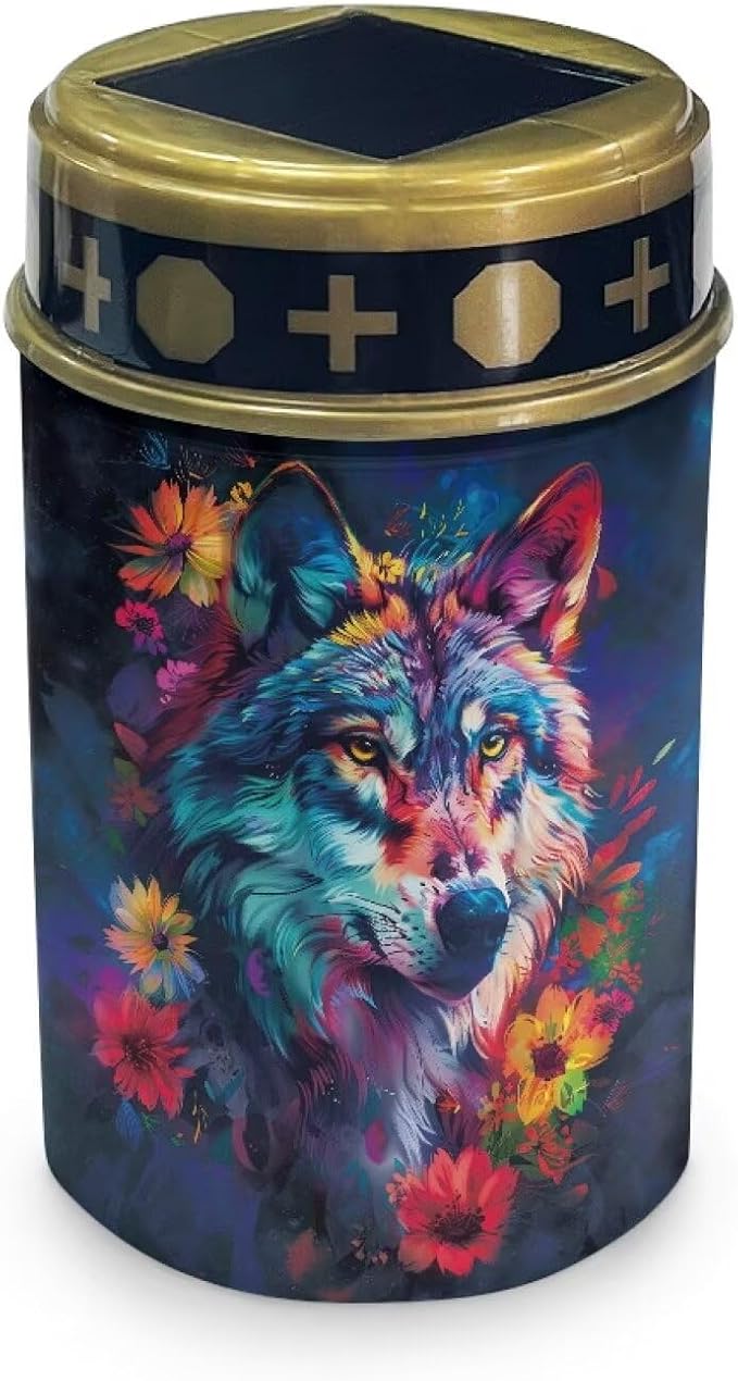 HUGS IDEA Cool Wolf Solar Memorial Lights Floral Solar Path Lights Outdoor Garde Waterproof ABS Grave Decor Outdoor Pathway Lighting for Rustic Yards & Gardens