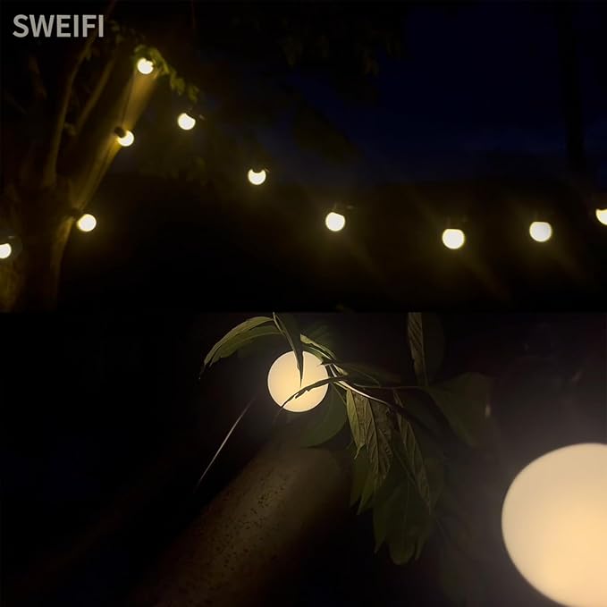12FT Warm White LED Outdoor String Lights, Waterproof Dew Table Lamps, shatterproof Spherical Bulbs, Porch | Lumora