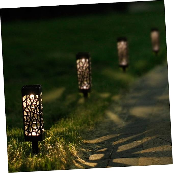 6Pcs Hollow Out Solar Lawn Lights Outdoor Garden Solar Light with Ground Plug for Landscape Lighting Warm White | Lumora