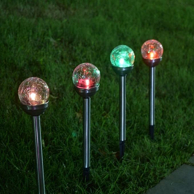 Solar Round LED Garden Lights, Modern Outdoor Pathway Lights, Color Changing White, 2.17x2.17x14.17 inches (5.5x5.5x36 cm), Silver