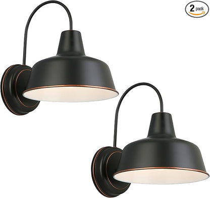Design House Mason Farmhouse Gooseneck Barn Light, Outdoor Exterior Porch or Patio Wall Light Fixture, Oil Rubbed Bronze, 8 Inch Diameter, 2-Pack, 589218-ORB