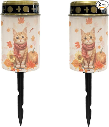Thanksgiving Cat Solar Garden Lights Walkway Solar Lights Landscape Set of 2 Outdoor Waterproof Thanksgiving Decor Solar Pathway Lights Solar Walkway Lights Outdoor Table Lamp