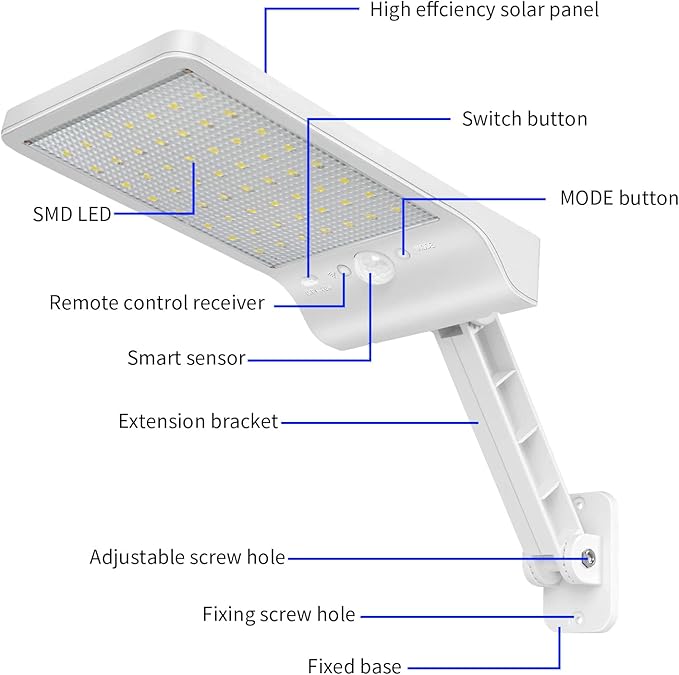 Aqonsie Solar Lights Outdoor, 180° Adjustable 56LED Solar Flood Light, Outside Security Motion Sensor Lights with Remote, 3 Lighting Modes with Mounting Rod for Gutter Backyard Garage Garden 2 Pack