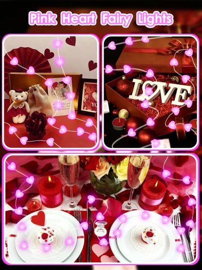 Valentines Heart Fairy Lights Battery Operated with Remote, 10FT 30 LED Pink Heart String Lights with 8 Modes & Timer, Twinkle Light for Outdoor Indoor Proposal Anniversary Wedding Valentines Decor