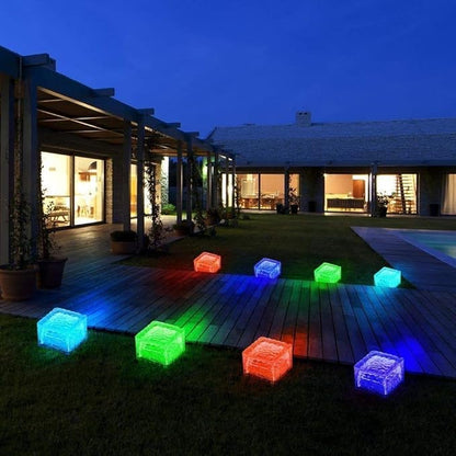 2 Pack Solar Path Ice Cube Lights Outdoor, Waterproof Garden Glass Path Light Solar Ice Light Crystal Brick Landscape Light (Multicolor)