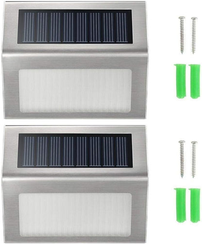 TDA Outdoor Solar Lights, 3 LED Solar Bright Deck Step Light Outdoor Waterproof Stainless Steel Garden Lamp for Deck Posts, Staircase, Porch, Garden, Fence, Path, Patio, Walkway or Driveway (2 Pack)