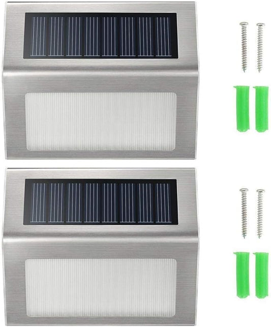 TDA Outdoor Solar Lights, 3 LED Solar Bright Deck Step Light Outdoor Waterproof Stainless Steel Garden Lamp for Deck Posts, Staircase, Porch, Garden, Fence, Path, Patio, Walkway or Driveway (4 Pack)