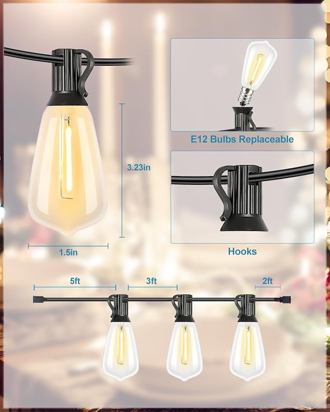 Lightdot 400FT Outdoor String Lights, LED Bistro String Lights with Shatterproof ST38 Vintage Bulbs, 2200K | Lumora