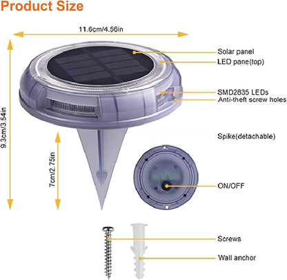 Solar Garden Deck Light Waterproof Solar Disk LED Yard Lights 1800mAh Outdoor Garden Landscape Ground Lighting for Yard Lawn Patio Pathway Walkway (4PACK) (Warm White, 4)