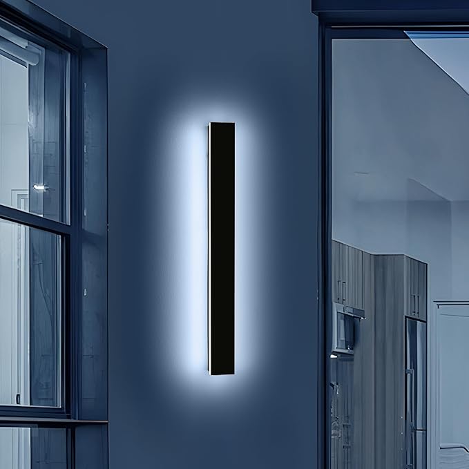 Mikeru 39.3" Outdoor Wall Sconce 6000K Cool White - IP65 Waterproof Black Exterior Light, Hardwired Wall Mounted Fixture for Porch, Patio & Entryway | Non-Dimmable Weatherproof Design