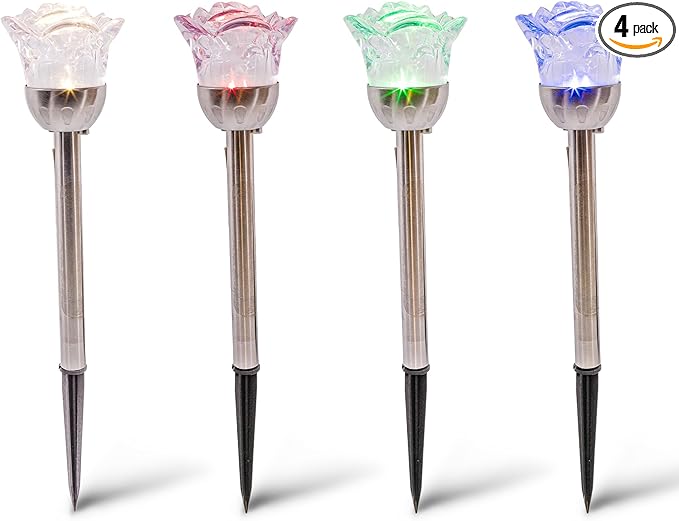 Crosslight LED Rose Garden Stake Lights (4 Pack) - Waterproof RGB Color Changing Outdoor Decoration Perfect for | Lumora