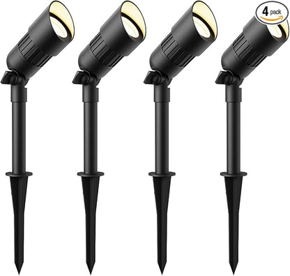 Low Voltage Spotlights 4PK Landscape Lighting Kits 2W 90 Lumen 12V AC Outdoor LED Spot Lights Warm White Light with Connectors Spike Stakes for Tree Wall Fences Yard Garden