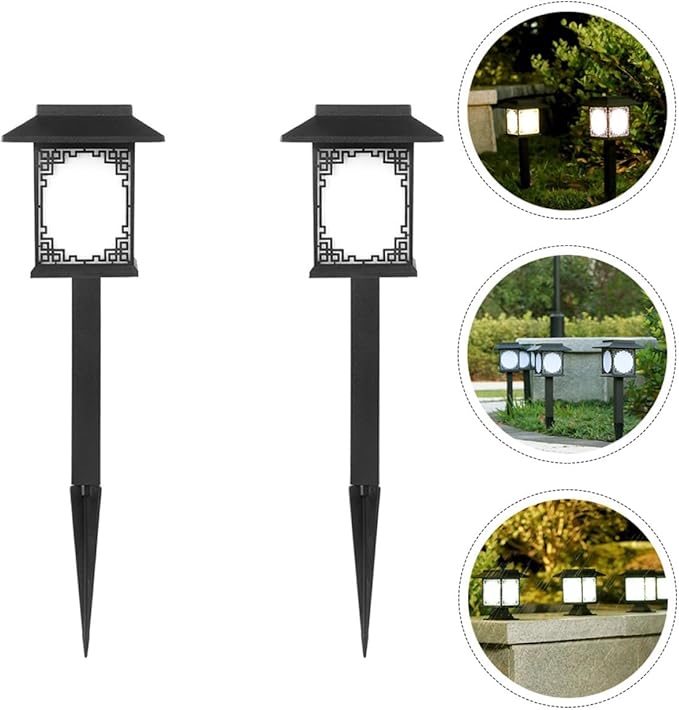 POPETPOP Solar Ground Lamp Set 2pcs LED Waterproof Lawn Pathway Lights for Outdoor Garden Yard Landscape Lighting with White Light for Patio and Lawn Decor