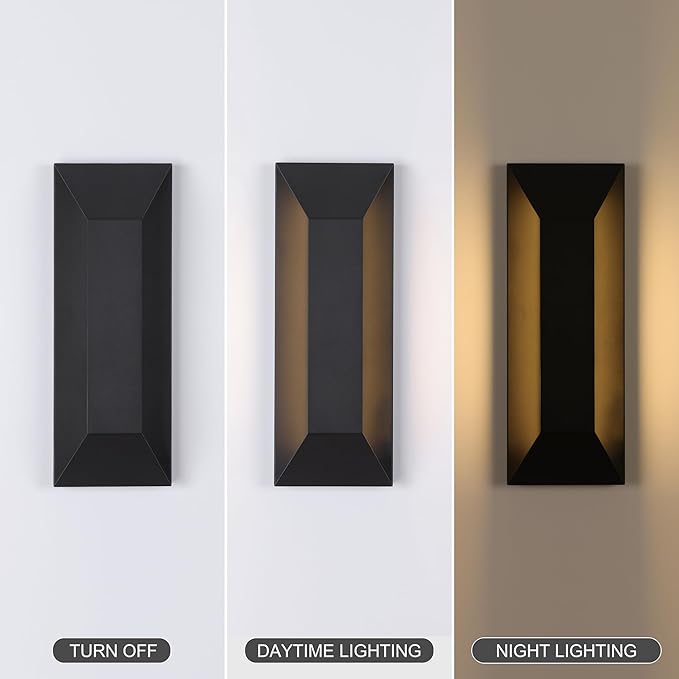 LamQee 15 Inch Modern Outdoor Wall Light Exterior Lighting Fixtures, Black Outdoor Light Fixture Wall Mount for House, LED Outdoor Wall Sconce Lighting Outside Lights for Porch Patio Front Door Garage