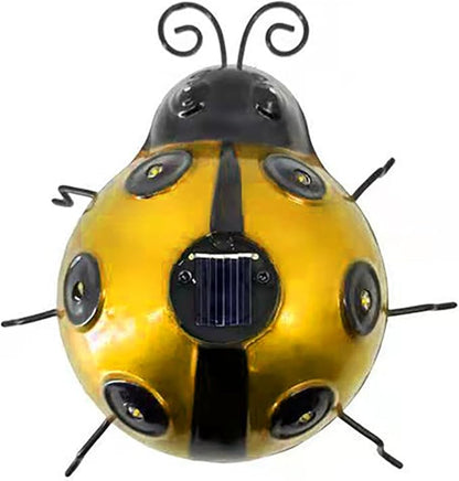 keeda Solar Ladybugs Garden Decor, Waterproof 5.5 Inch Metal Lady Bugs Cute Wall Art LED Garden Light Outside Decor for Porch Lawn Patio Balcony Pathway (Yellow)