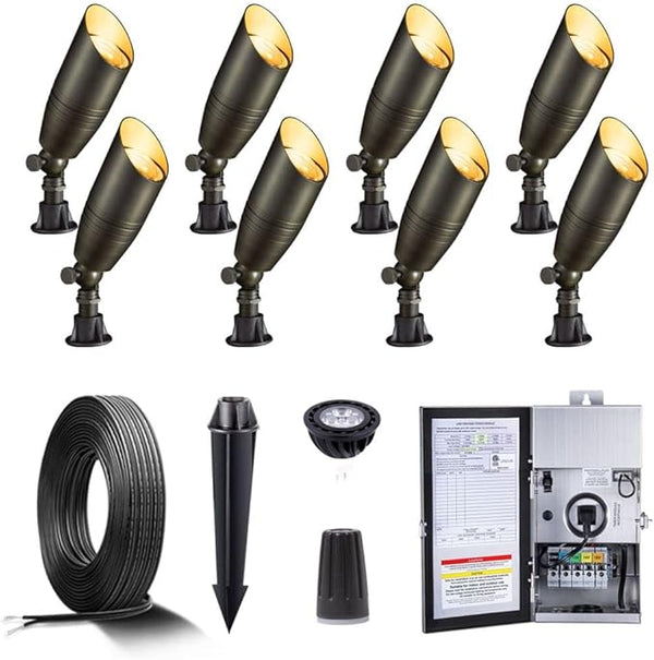 Gardenreet Brass Low Voltage Landscape Spotlights(8 Pack) Kit 12V LED with 150W Low Voltage Transformer and | Lumora