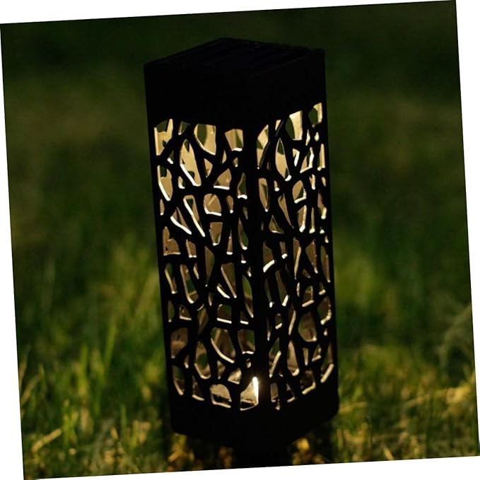 Lurrose 8pcs Warm Light Solar Lawn Lights Outdoor Garden Pathway Ground Lamps Hollow Design Landscape Lighting for Yard Driveway