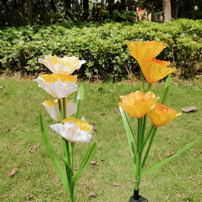 POPETPOP 2Pcs Solar Power LED Daffodil Flower Lights Lawn Insert Lights for Garden Decoration Orange Yellow White Yellow Flower Branches Energy Saving Outdoor Lighting