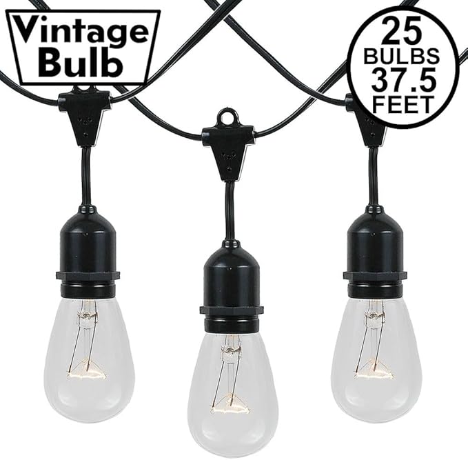 Novelty Lights 37.5 Feet, 25 Suspended E26 Sockets, S14 String Light Set with Clear Incandescent Bulbs, Heavy Duty | Lumora