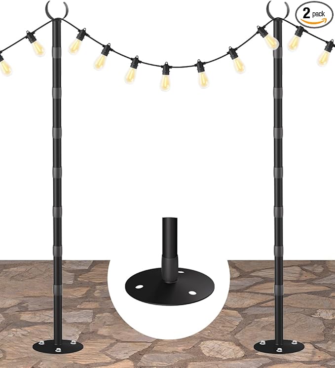 10Ft String Light Poles for Hard Surfaces, Outdoor Light Stand for Backyard, Garden & Patio Party Lighting | Lumora