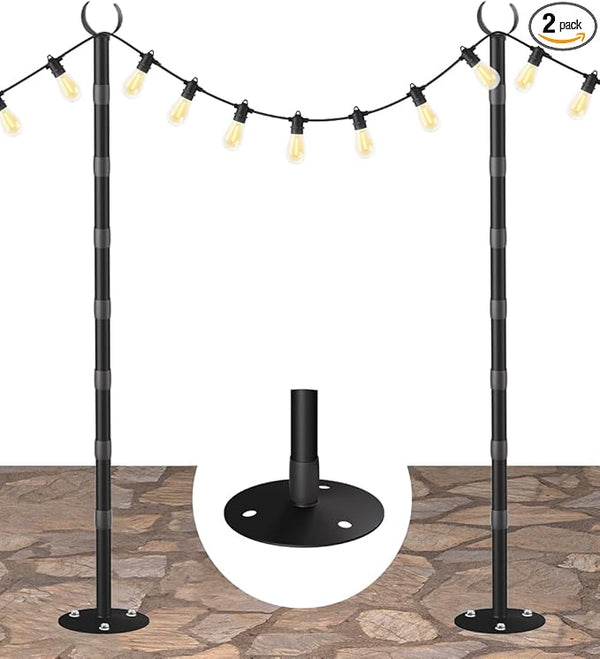 10Ft String Light Poles for Hard Surfaces, Outdoor Light Stand for Backyard, Garden & Patio Party Lighting | Lumora