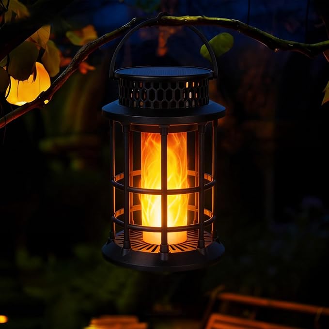 ELUTENG Solar Lantern Outdoor Lights Flickering Flame Solar Lanterns Lights 1200mAh Hanging Lantern Decorative, Outdoor Waterproof, Flame Torches for Outside Patio Pathway Yard Decorations
