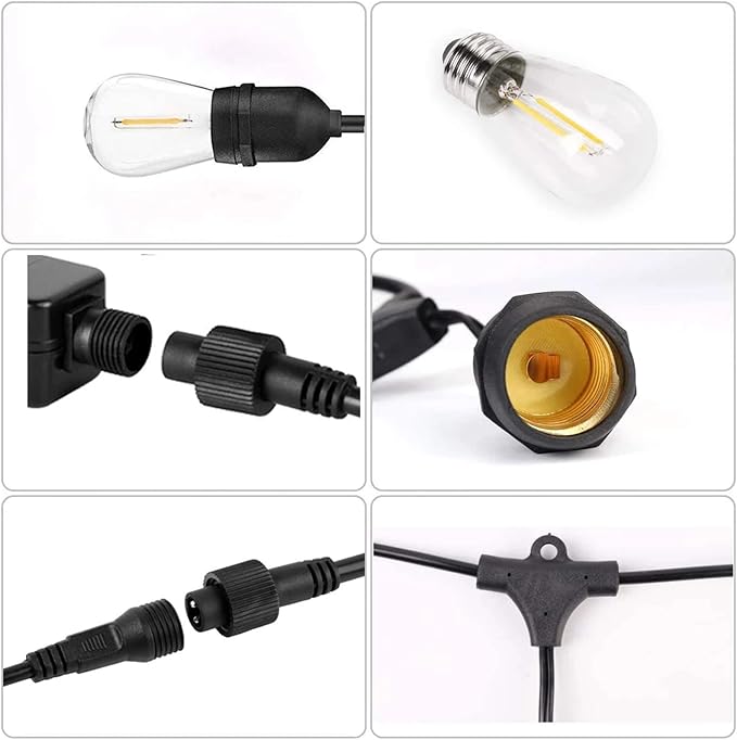 Hanging IP65 10m 20m 30m LED S14 String Lights Waterproof E27 Warm LED Retro Edison Filament Bulb Fairy Outdoor Street Garden Patio Holiday Lighting,20M