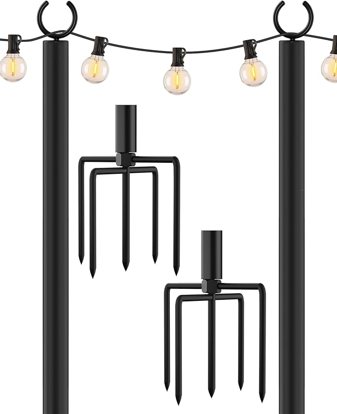 LAND·VOI Metal String Light Poles for Outside Hanging - Backyard, Garden, Patio, 4 Pack Lighting Stand with | Lumora