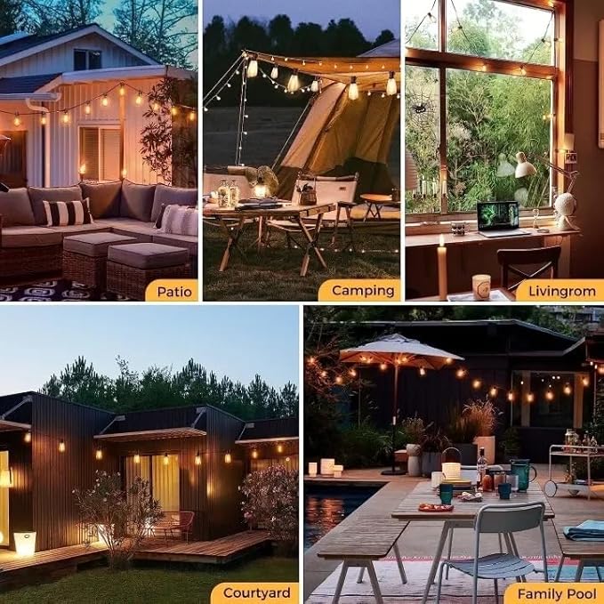 50FT LED Outdoor String Lights with 27 ST38 Bulbs (2 Spare) Connectable Yard Hanging Lights for Party Tents Patio Gazebo Porch Deck Bistro Backyard Balcony Pergola Outside Decor