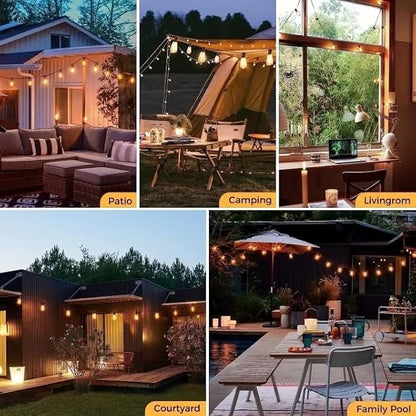 50FT LED Outdoor String Lights with 27 ST38 Bulbs (2 Spare) Connectable Yard Hanging Lights for Party Tents Patio Gazebo Porch Deck Bistro Backyard Balcony Pergola Outside Decor