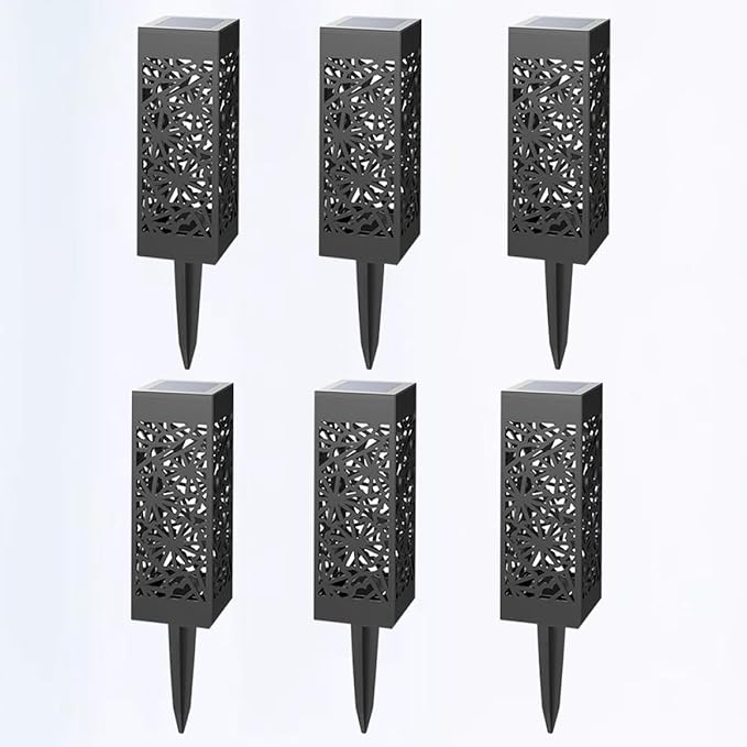 6pcs Hollow-Out Solar Lawn Lights Waterproof Outdoor Garden Solar Pathway Lights Warm White Ground Plug Lighting for Patio and Yard