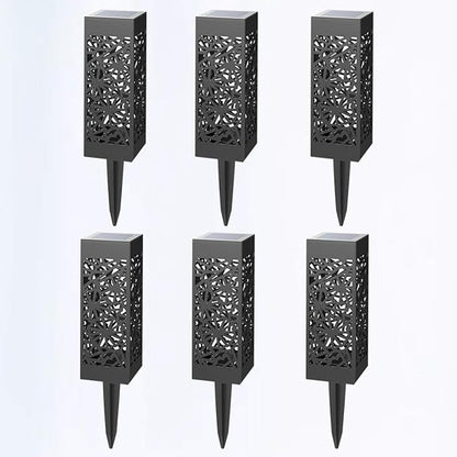 6pcs Hollow-Out Solar Lawn Ground Plug Lights, Waterproof Outdoor Garden Solar Lamps Warm White Light for Patio Pathway Landscape Lighting
