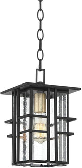 Possini Euro Design Arley Modern Outdoor Hanging Ceiling Light Fixture Black Geometric Frame 12 1/2" Seedy Glass | Lumora