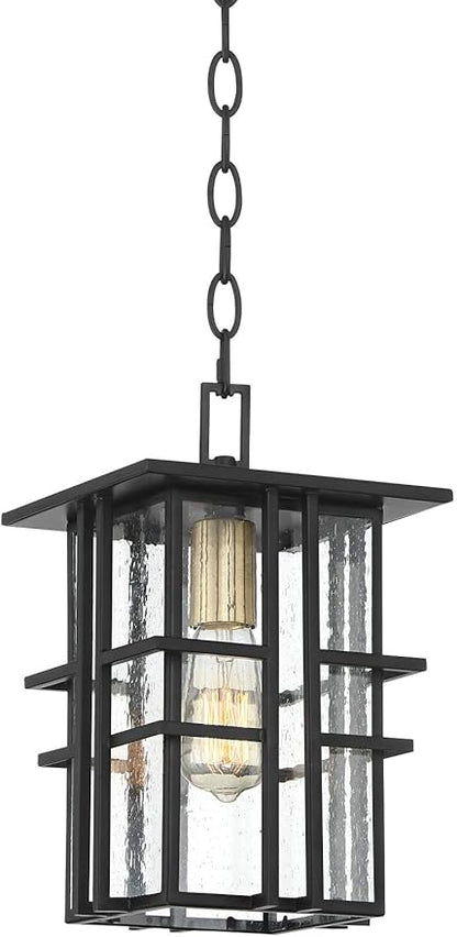 Possini Euro Design Arley Modern Outdoor Hanging Ceiling Light Fixture Black Geometric Frame 12 1/2" Seedy Glass for Exterior Barn Deck House Porch Yard Patio Outside Garage Front Door Garden Home