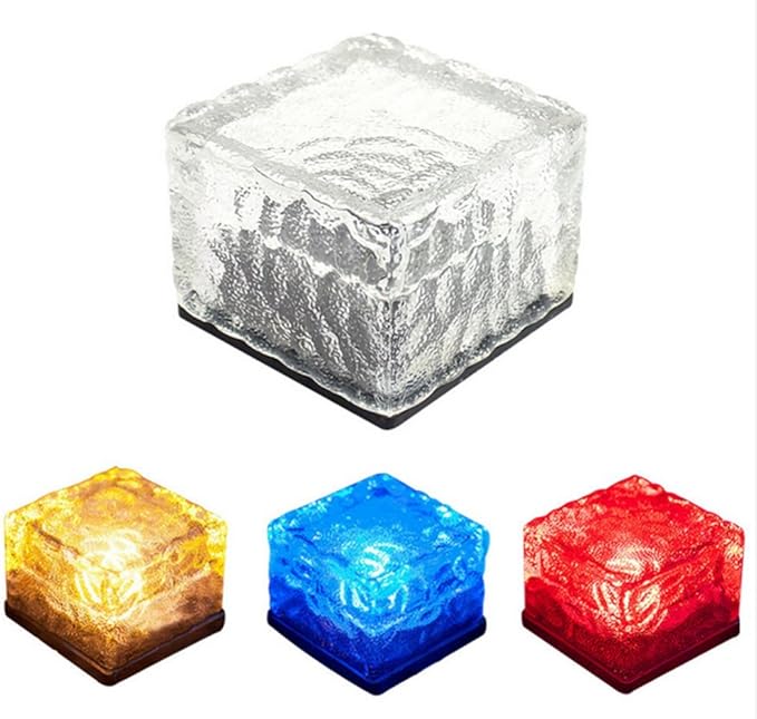 JKLcom Solar Ice Cube Path Lights in-Groud Buried Lights Solar Powered Crystal Brick LED Night Lamp for Garden Courtyard Pathway Patio Pool Pond Outdoor Xmas Decoration(Colorful),2 Pack