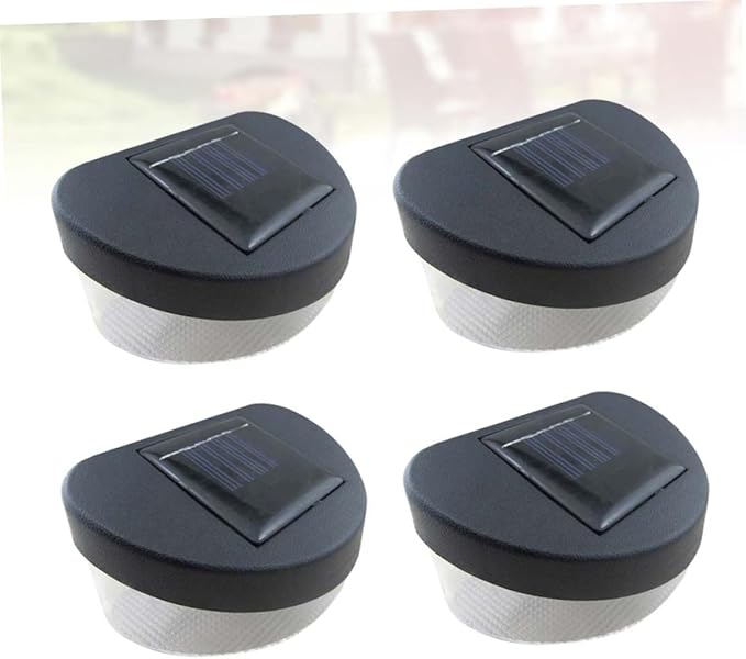 Happyyami 4pcs Solar Outdoor Garden Light Solar Energy Lamp Led Fence Lights Black Shell and White for Garden Patio and Pathway Decor
