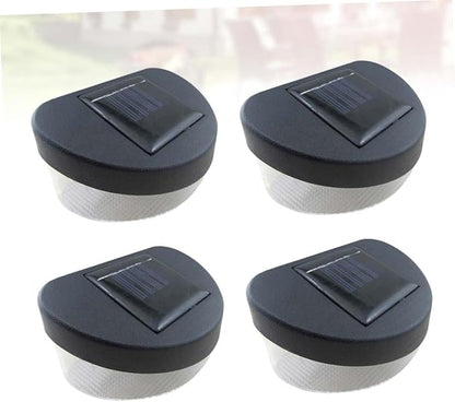 Happyyami 4pcs Solar Outdoor Garden Light Solar Energy Lamp Led Fence Lights Black Shell and White for Garden Patio and Pathway Decor