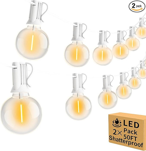 100ft 2-Pack Outdoor String Lights,Dimmable G40 LED String Lights with 52 Shatterproof Clear Bulbs UL Approval | Lumora