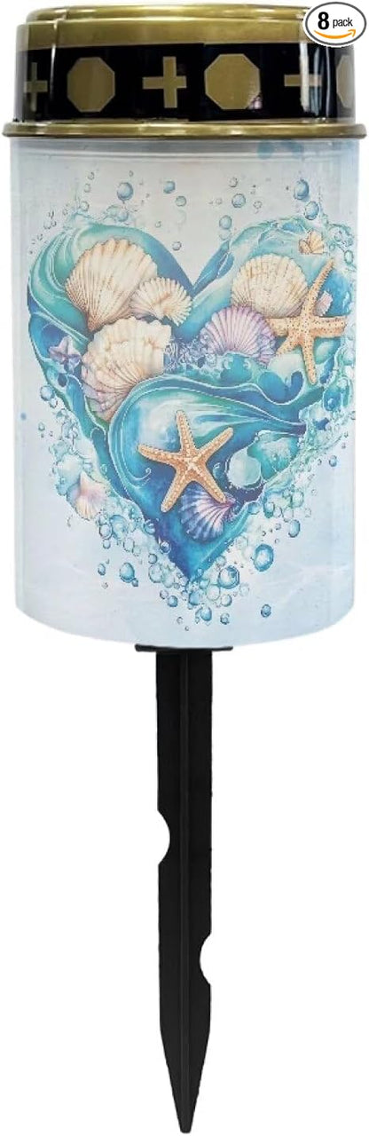 Ocean Element Solar Memorial Lights for Graves for Men Outdoor Waterproof Garden Stake Cross Lights for Grave Cemetery Garden Decor Solar Cross for Patio Pathway Memorial Decoration