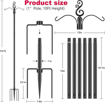 10 Ft Height 1 Inch Diameter String Light Poles StringLight Stand with Hooks Metal Poles for Outside Patio Yard Garden Backyard (10Ft Pole with Hooks, 2)