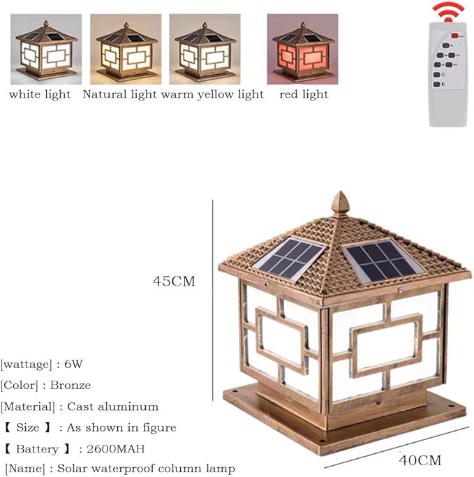 Exterior Pillar Pole Lantern with Solar Powered Rustic Pillar Lamp with 4 Light Modes Square Outdoor Waterproof Solar Lamp Solar Post Light for 4x4 Wooden Posts for Garden Yard Pathway CWVYKNP