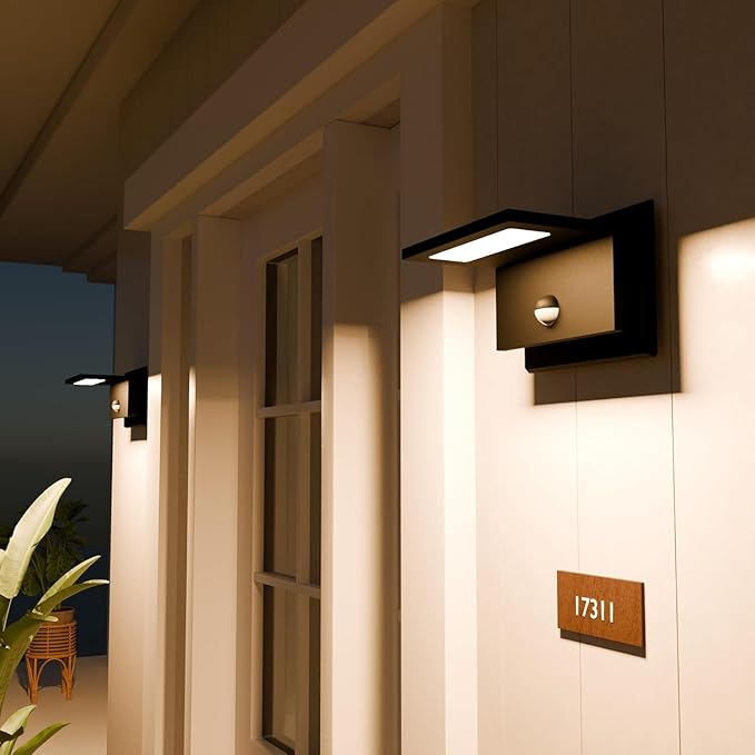 Motion Sensor Outdoor Wall Light Black LED Exterior House Light Fixture Front Porch Light Wall Mount Sconce IP54 Waterproof for Garden Patio Garage Entryway 10W 680Lm 3000K