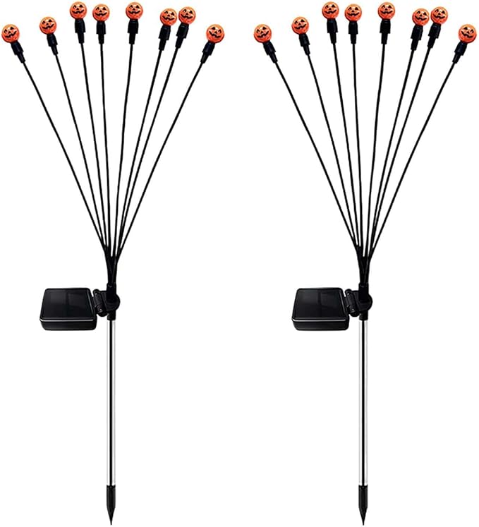 2PCS Halloween Solar Lights Outdoor, Waterproof Solar Pathway Lights, Halloween Party Decoration Lights Atmosphere Lights Lamps, Wireless Outdoor Décor for Yard, Lawn, Patio, Party (Orange)